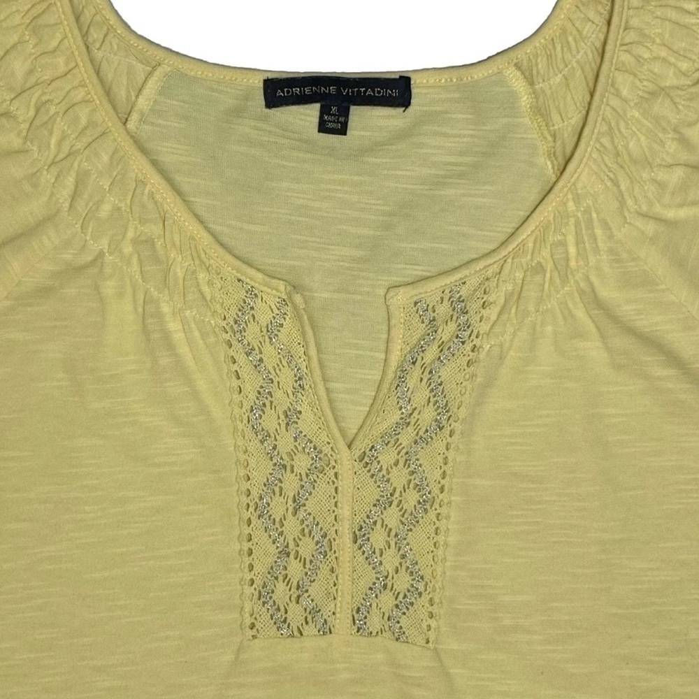 Adrienne Vittadini Womens Blouse XL Yellow Peasant Boho Silver Accents Flatters